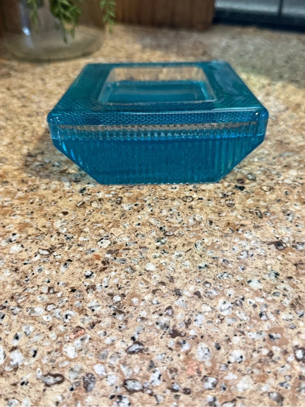 Vintage  4” x 5” Aqua Blue Textured Glass Frame|